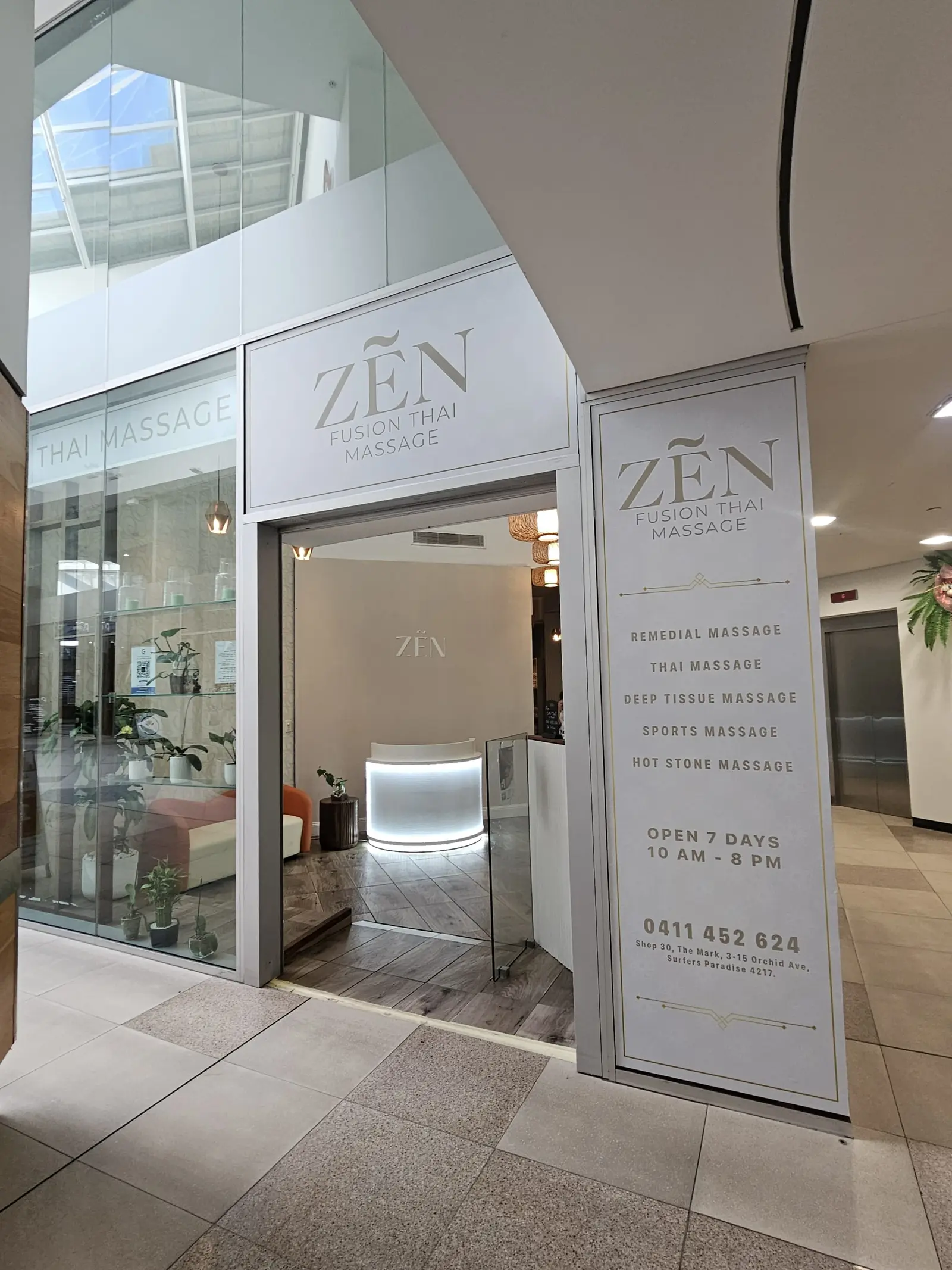 Zen Fusion Thai Massage location in The Mark arcade on Orchid Ave Surfers Paradise Gold Coast